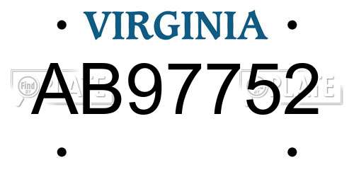 AB97752 Virginia License Plate