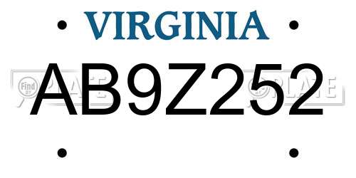AB9Z252 Virginia License Plate