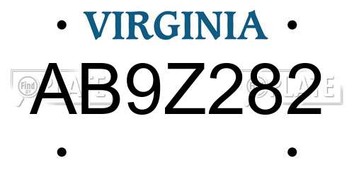 AB9Z282 Virginia License Plate