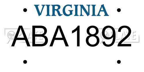 ABA1892 Virginia License Plate