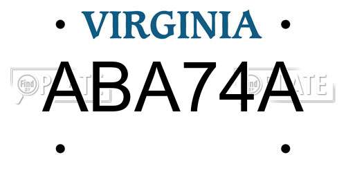 ABA74A Virginia License Plate