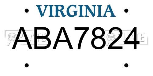 ABA7824 Virginia License Plate