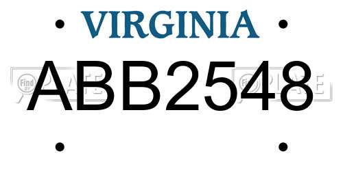 ABB2548 Virginia License Plate