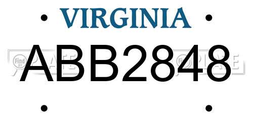 ABB2848 Virginia License Plate
