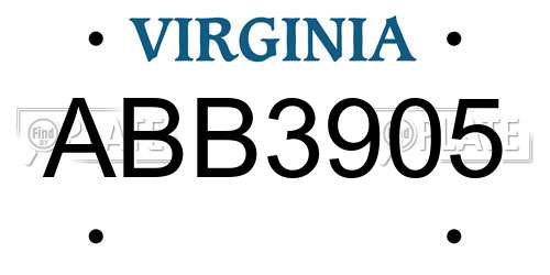 ABB3905 Virginia License Plate