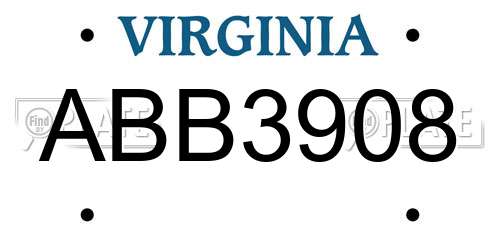 ABB3908 Virginia License Plate