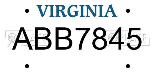 ABB7845 Virginia License Plate