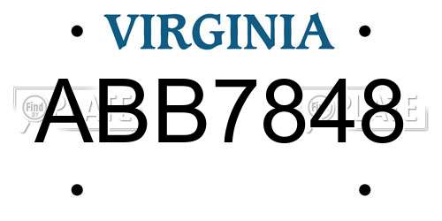 ABB7848 Virginia License Plate