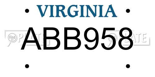 ABB958 Virginia License Plate