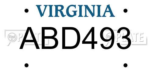ABD493 Virginia License Plate