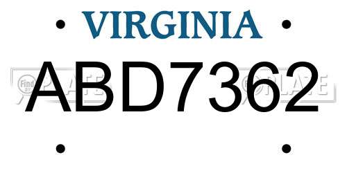 ABD7362 Virginia License Plate