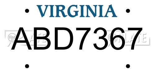 ABD7367 Virginia License Plate