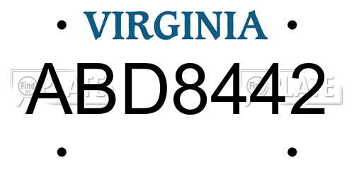 ABD8442 Virginia License Plate