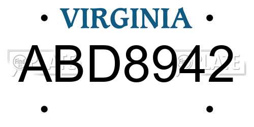 ABD8942 Virginia License Plate