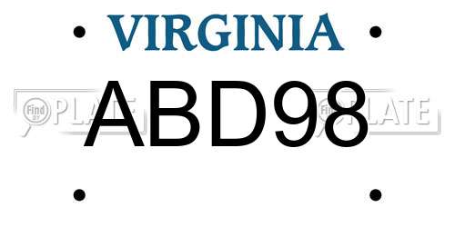 ABD98 Virginia License Plate