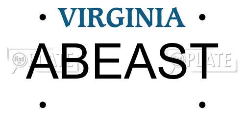 ABEAST Virginia License Plate