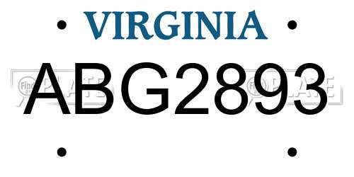 ABG2893 Virginia License Plate