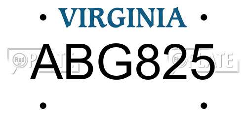 ABG825 Virginia License Plate