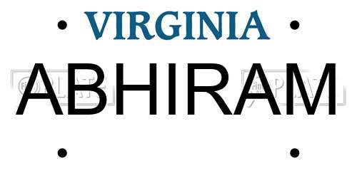 ABHIRAM Virginia License Plate