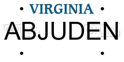 ABJUDEN Virginia License Plate