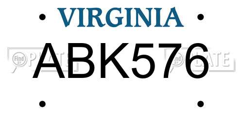 ABK576 Virginia License Plate