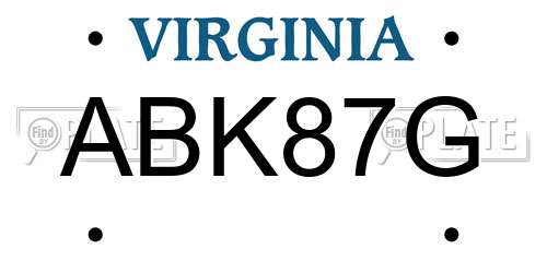 ABK87G Virginia License Plate