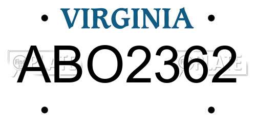 ABO2362 Virginia License Plate