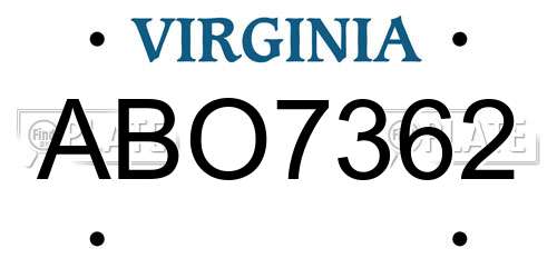 ABO7362 Virginia License Plate