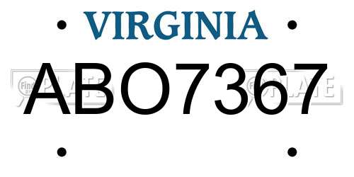 ABO7367 Virginia License Plate