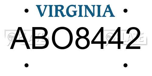 ABO8442 Virginia License Plate