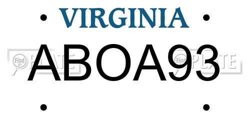 ABOA93 Virginia License Plate