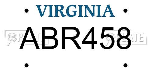 ABR458 Virginia License Plate
