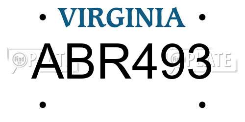 ABR493 Virginia License Plate