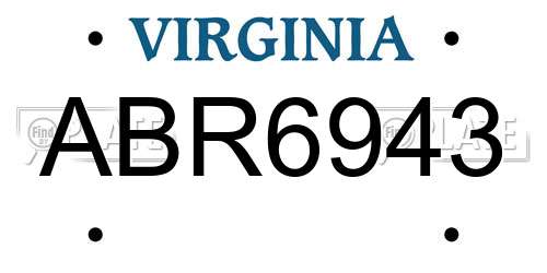 ABR6943 Virginia License Plate
