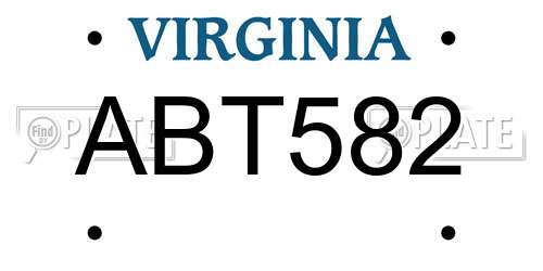 ABT582 Virginia License Plate