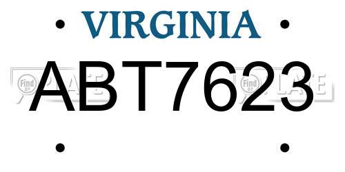ABT7623 Virginia License Plate