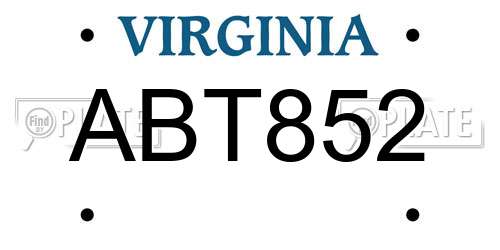 ABT852 Virginia License Plate