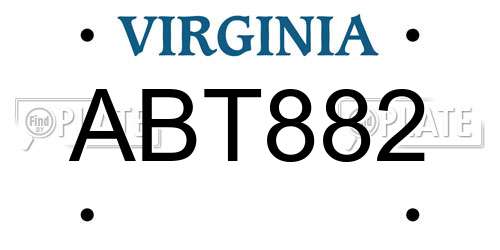 ABT882 Virginia License Plate