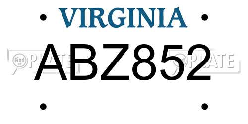 ABZ852 Virginia License Plate