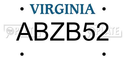 ABZB52 Virginia License Plate