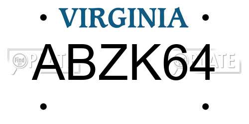 ABZK64 Virginia License Plate