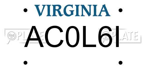 AC0L6I Virginia License Plate