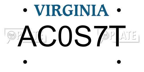 AC0S7T Virginia License Plate