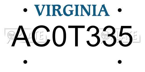 AC0T335 Virginia License Plate