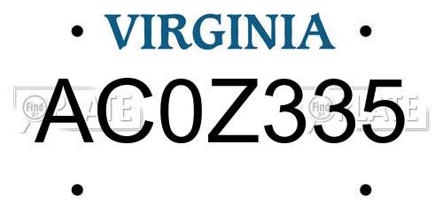 AC0Z335 Virginia License Plate
