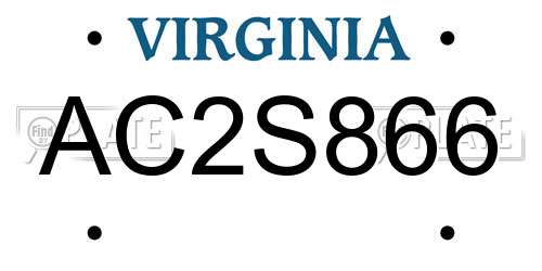 AC2S866 Virginia License Plate
