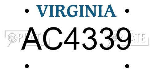 AC4339 Virginia License Plate