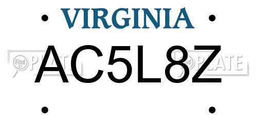 AC5L8Z Virginia License Plate