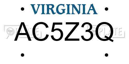 AC5Z3Q Virginia License Plate