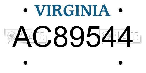 AC89544 Virginia License Plate